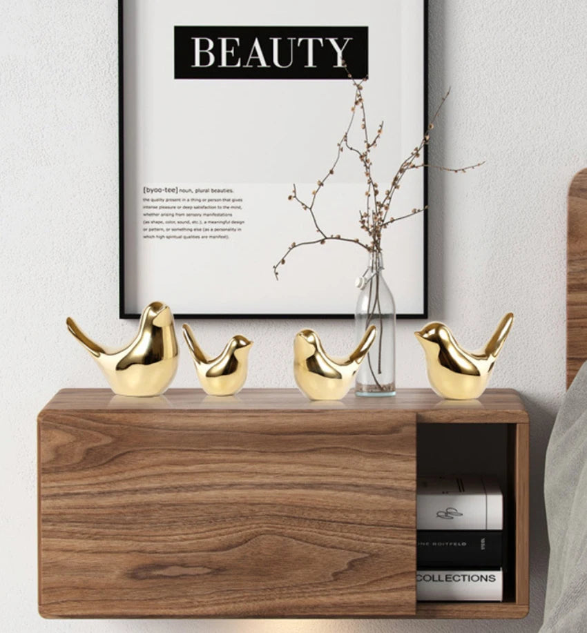 Golden Nordic Bird Sculpture - Elegant Ceramic Home Decor