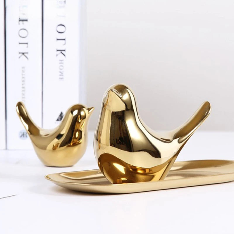 Golden Nordic Bird Sculpture - Elegant Ceramic Home Decor