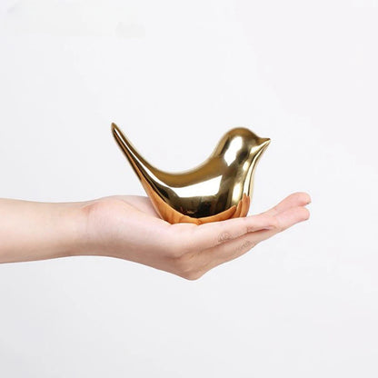 Golden Nordic Bird Sculpture - Elegant Ceramic Home Decor