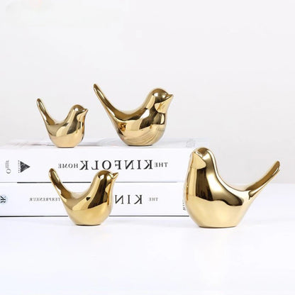 Golden Nordic Bird Sculpture - Elegant Ceramic Home Decor