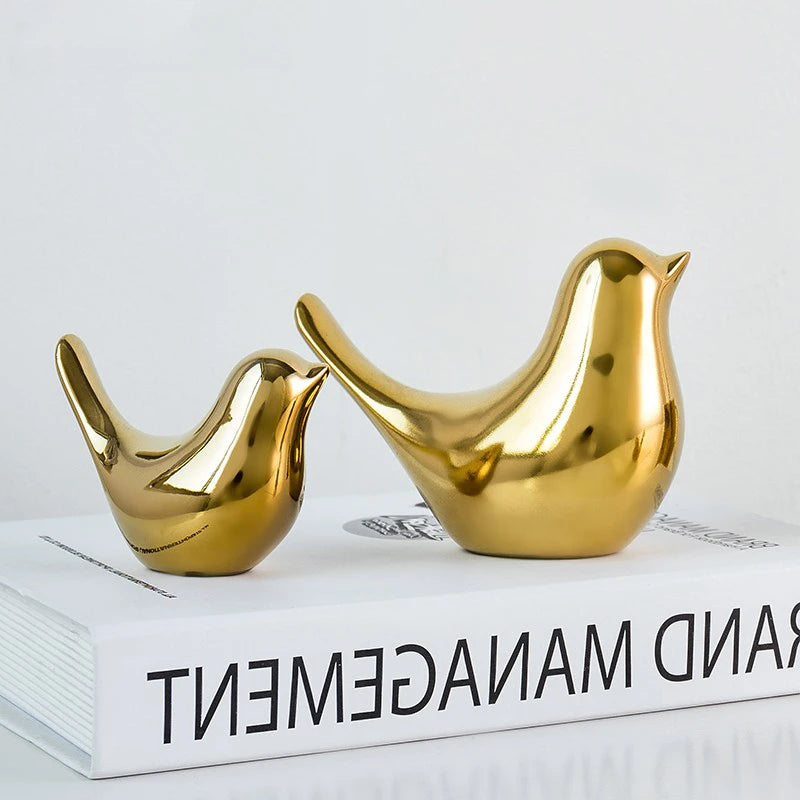 Golden Nordic Bird Sculpture - Elegant Ceramic Home Decor